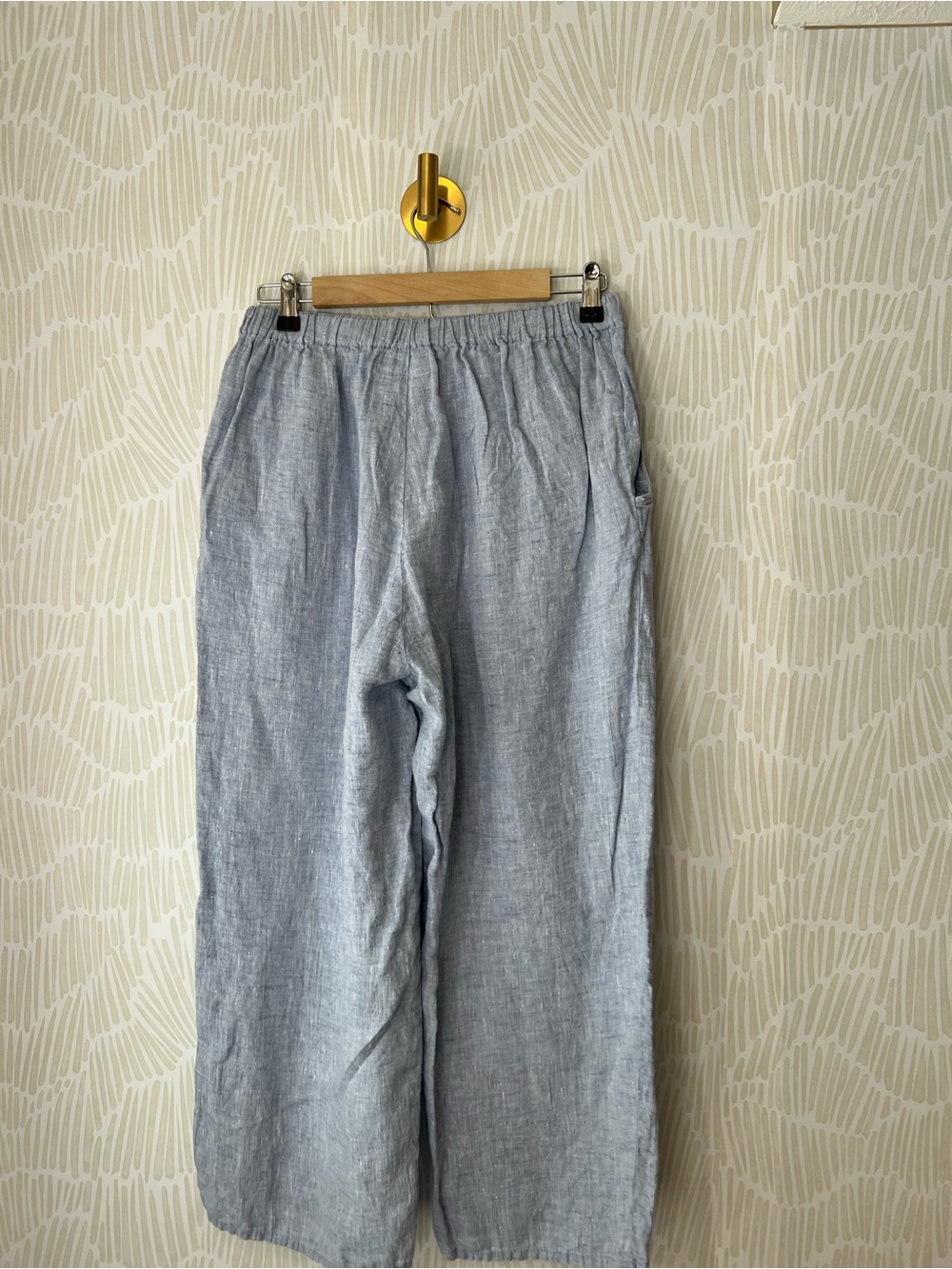 FLAX Light Blue Linen Wide Leg Pull-On Pants Women’s Elastic Waist Pockets - Picture 11 of 13